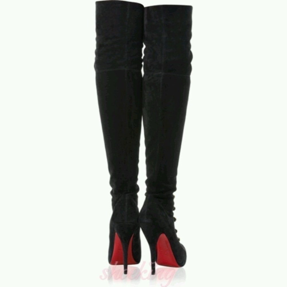 Authenticated Christian Louboutin Elegant Over-the-Knee Stiletto Velour Boots,35